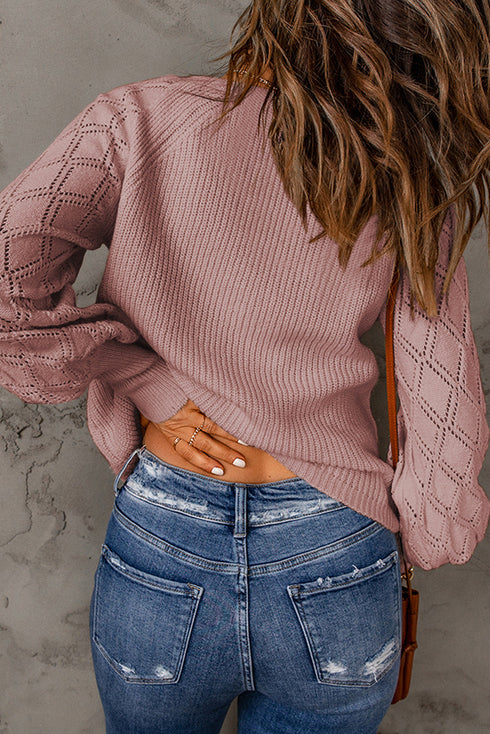 Bishop Sleeve V-Neck Drop Shoulder Button Front Knit Cardigan Sweater